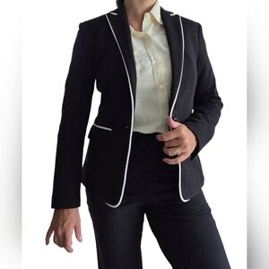 Rag & Bone Black Lexington Women’s Blazer White Piping Size 00 Wool Preppy CEO